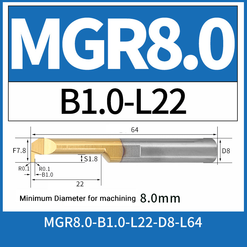 MGR8-B1.0-L22 CNC Solid Carbide Internal Grooving Boring Bar