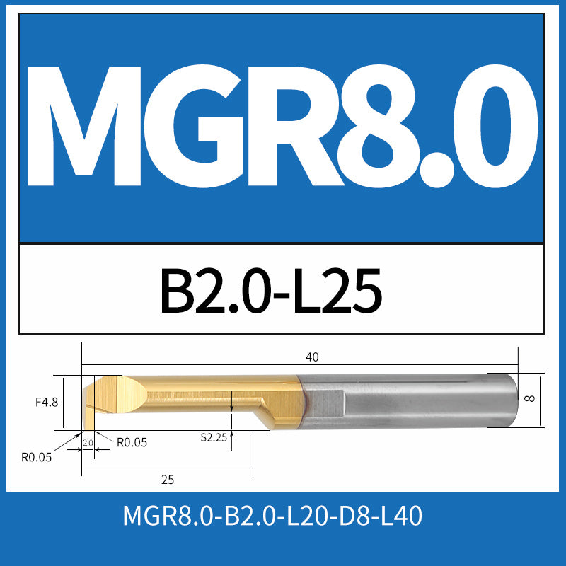 MGR8-B2.0-L25 CNC Solid Carbide Internal Grooving Boring Bar