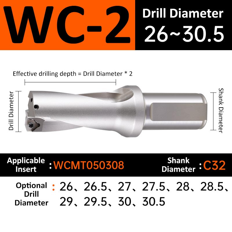 WC-2 C32 D26-30.5 Square End Indexable Insert Drill with Coolant Channel U Drill - Da Blacksmith