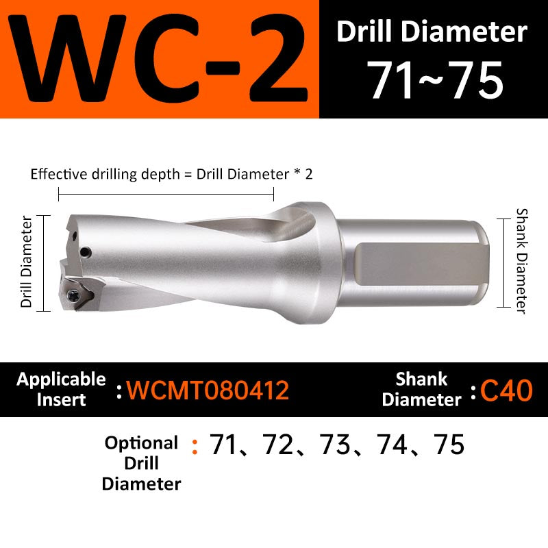 WC-2 C40 D71-75 Square End Indexable Insert Drill with Coolant Channel U Drill - Da Blacksmith