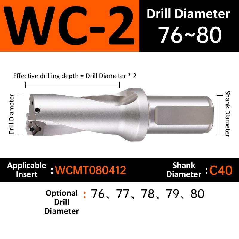 WC-2 C40 D76-80 Square End Indexable Insert Drill with Coolant Channel U Drill - Da Blacksmith