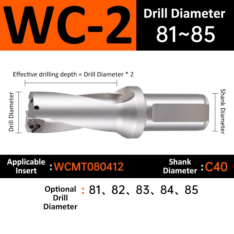 WC-2 C40 D81-85 Square End Indexable Insert Drill with Coolant Channel U Drill - Da Blacksmith