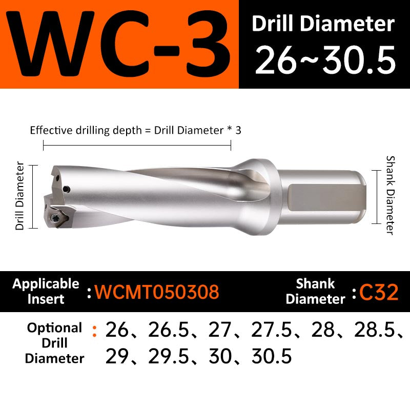 WC-3 C32 D26-30.5 Square End Indexable Insert Drill with Coolant Channel U Drill - Da Blacksmith