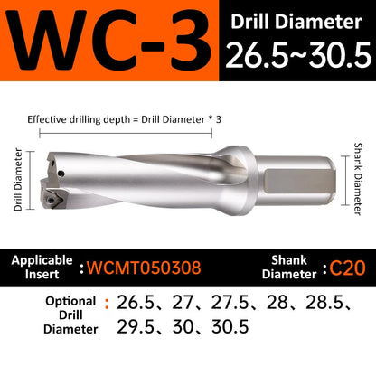 WC-3 C20 D26-30.5 Square End Indexable Insert Drill with Coolant Channel U Drill - Da Blacksmith