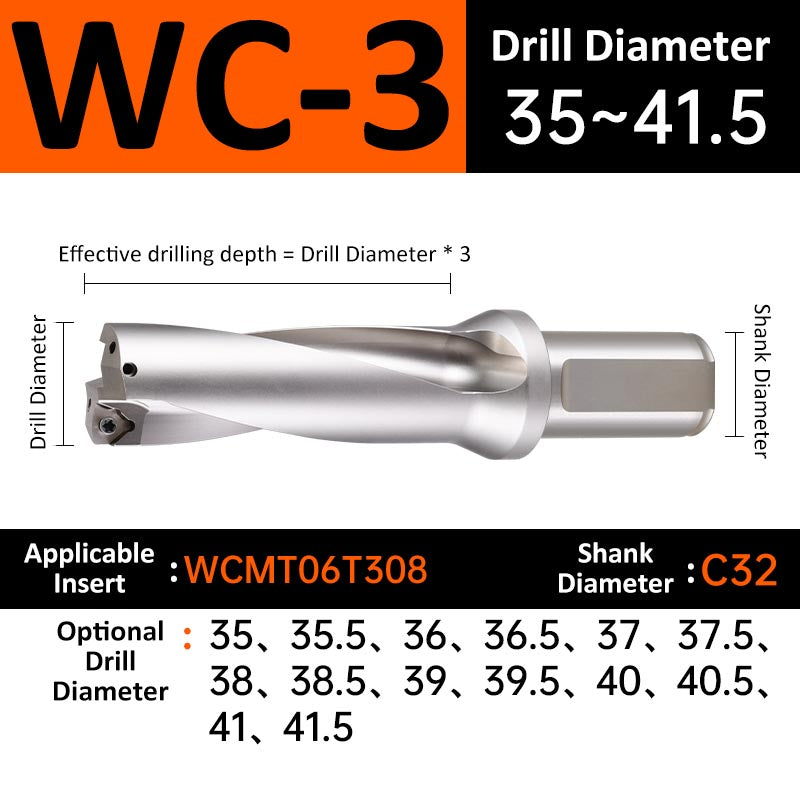 WC-3 C32 D35-41.5 Square End Indexable Insert Drill with Coolant Channel U Drill - Da Blacksmith