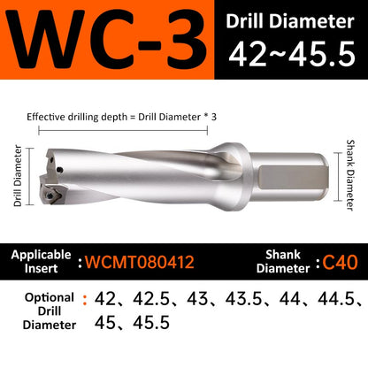 WC-3 C40 D42-45.5 Square End Indexable Insert Drill with Coolant Channel U Drill - Da Blacksmith