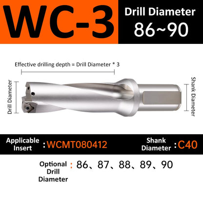 WC-3 C40 D86-90 Square End Indexable Insert Drill with Coolant Channel U Drill - Da Blacksmith