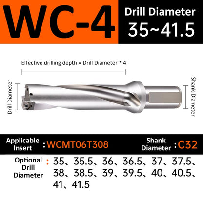 WC-4 C32 D35-41.5 Square End Indexable Insert Drill with Coolant Channel U Drill - Da Blacksmith