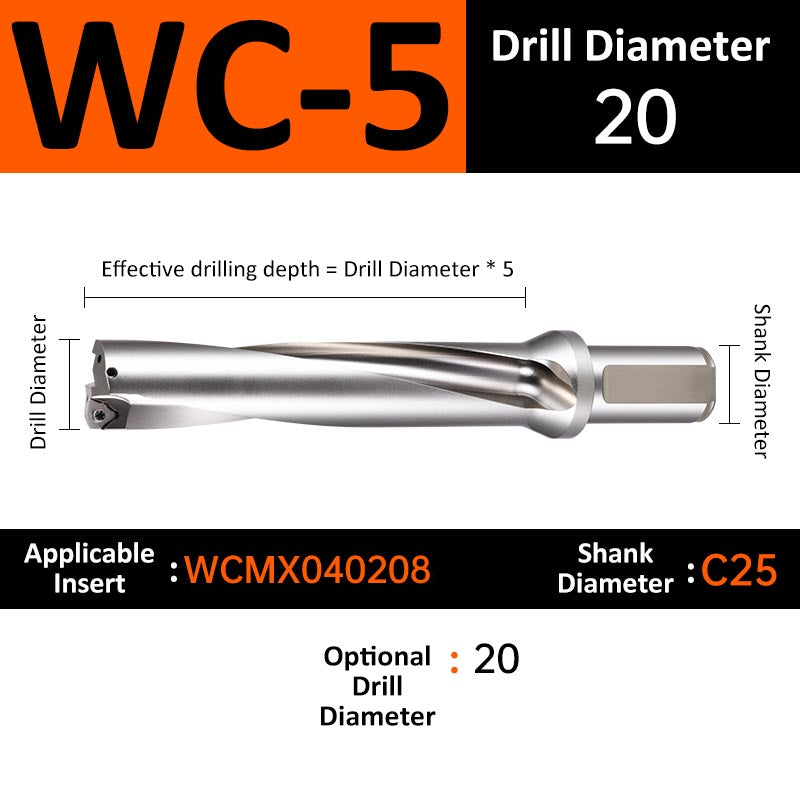 WC-5 C25 D20 Square End Indexable Insert Drill with Coolant Channel U Drill - Da Blacksmith