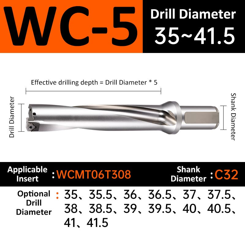 WC-5 C32 D35-41.5 Square End Indexable Insert Drill with Coolant Channel U Drill - Da Blacksmith