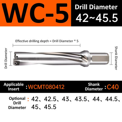 WC-5 C40 D42-45.5 Square End Indexable Insert Drill with Coolant Channel U Drill - Da Blacksmith