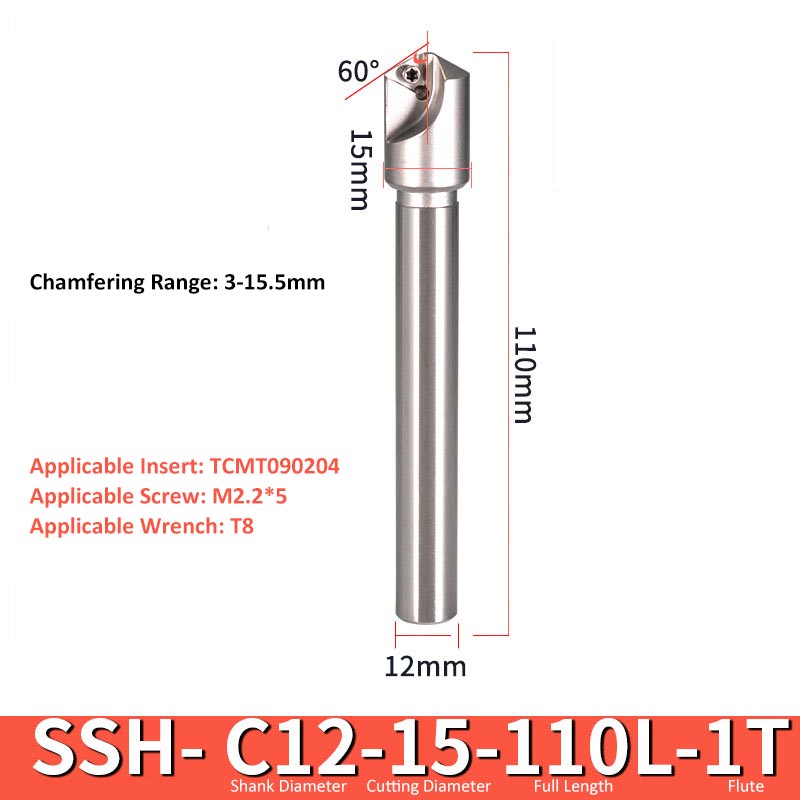 SSH C12-15-110-1T CNC Chamfering Milling Cutter Toolholder 30/60/45/120 Degrees Chamfering - Da Blacksmith