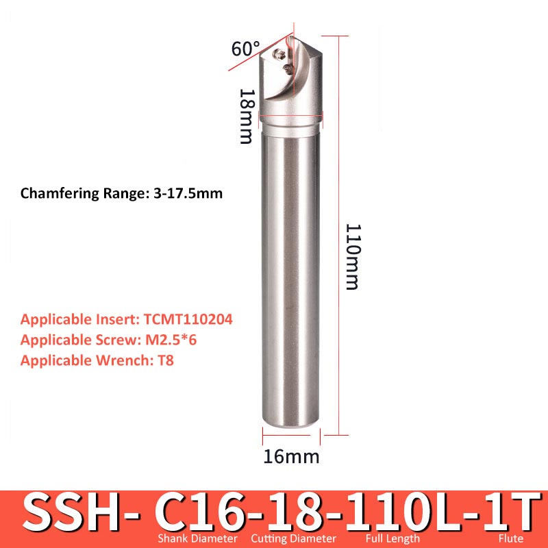 SSH C16-18-110-1T CNC Chamfering Milling Cutter Toolholder 30/60/45/120 Degrees Chamfering - Da Blacksmith