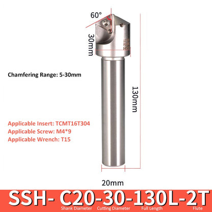 SSH C20-30-130-2T CNC Chamfering Milling Cutter Toolholder 30/60/45/120 Degrees Chamfering - Da Blacksmith