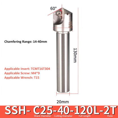 SSH C25-40-120-2T CNC Chamfering Milling Cutter Toolholder 30/60/45/120 Degrees Chamfering - Da Blacksmith