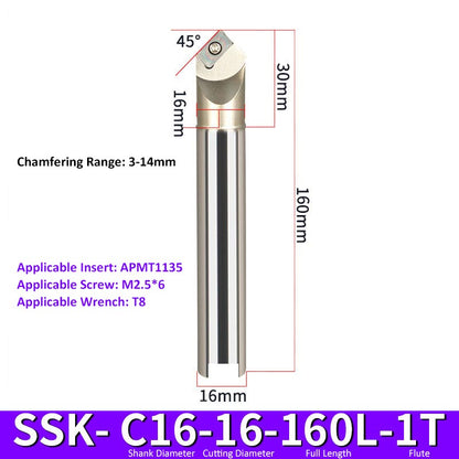 SSK C16-16-160-1T CNC Chamfering Milling Cutter Toolholder 30/60/45/120 Degrees Chamfering - Da Blacksmith