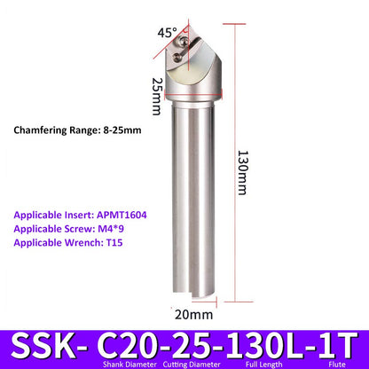 SSK C20-25-130-1T CNC Chamfering Milling Cutter Toolholder 30/60/45/120 Degrees Chamfering - Da Blacksmith