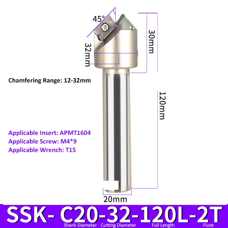 SSK C20-32-120-2T CNC Chamfering Milling Cutter Toolholder 30/60/45/120 Degrees Chamfering - Da Blacksmith