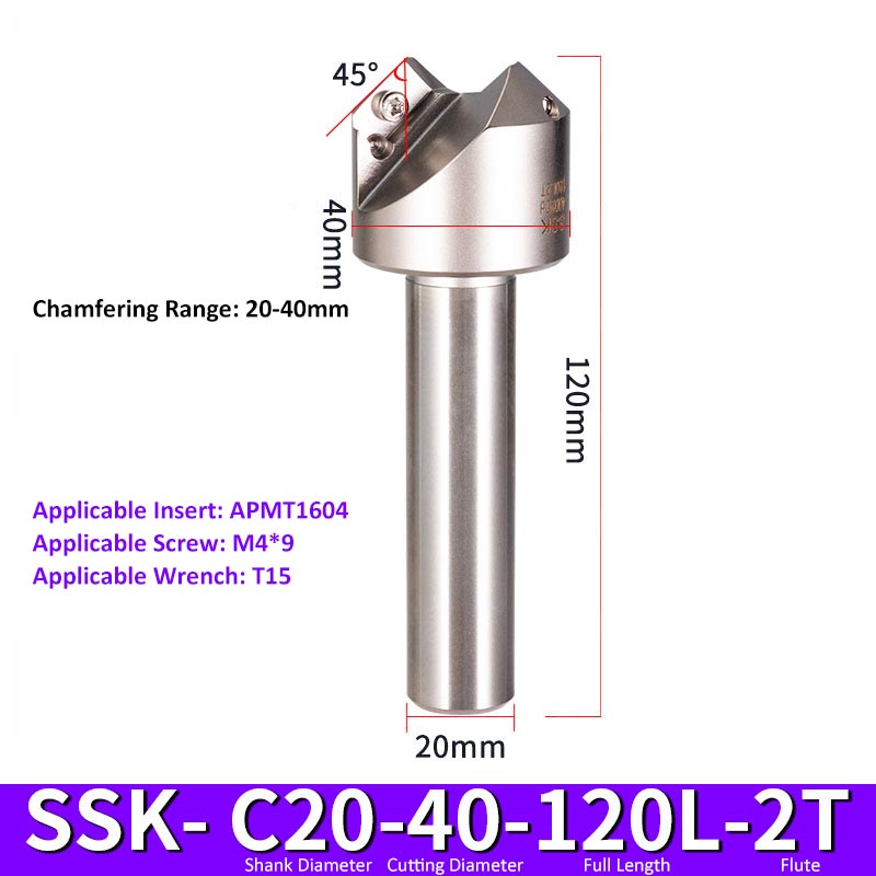 SSK C20-40-120-2T CNC Chamfering Milling Cutter Toolholder 30/60/45/120 Degrees Chamfering - Da Blacksmith