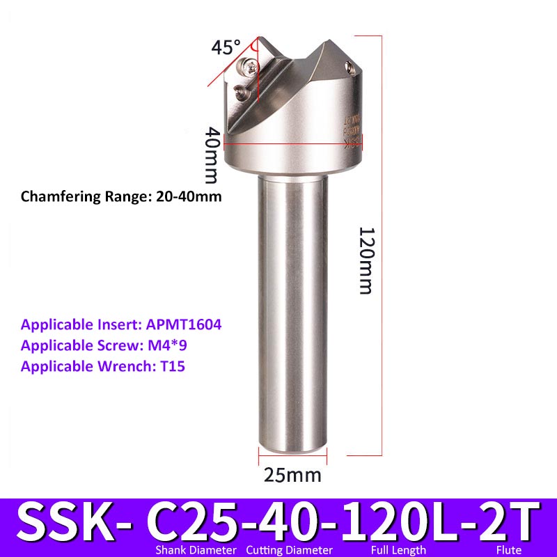 SSK C25-40-120-2T CNC Chamfering Milling Cutter Toolholder 30/60/45/120 Degrees Chamfering - Da Blacksmith