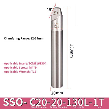 SSO C20-20-130-1T CNC Chamfering Milling Cutter Toolholder 30/60/45/120 Degrees Chamfering - Da Blacksmith