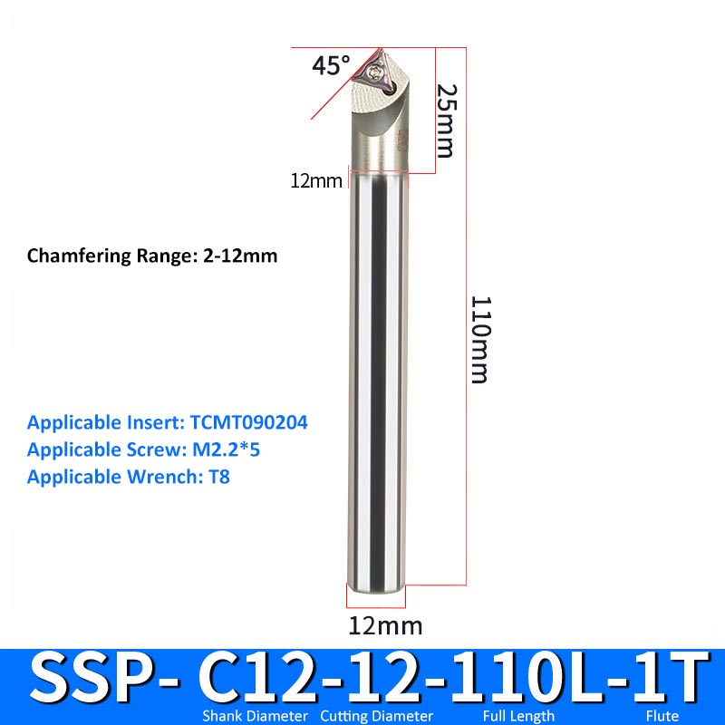 SSP C12-12-110-1T CNC Chamfering Milling Cutter Toolholder 30/60/45/120 Degrees Chamfering - Da Blacksmith