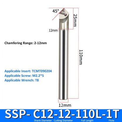 SSP C12-12-110-1T CNC Chamfering Milling Cutter Toolholder 30/60/45/120 Degrees Chamfering - Da Blacksmith