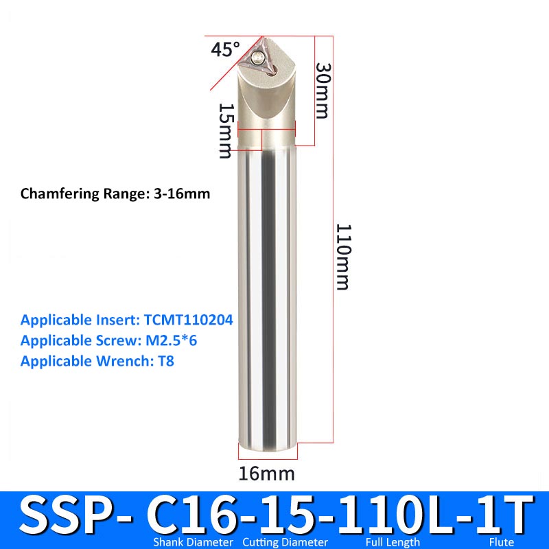 SSP C16-15-110-1T CNC Chamfering Milling Cutter Toolholder 30/60/45/120 Degrees Chamfering - Da Blacksmith