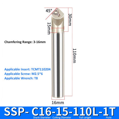 SSP C16-15-110-1T CNC Chamfering Milling Cutter Toolholder 30/60/45/120 Degrees Chamfering - Da Blacksmith