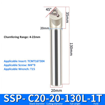 SSP C20-20-130-1T CNC Chamfering Milling Cutter Toolholder 30/60/45/120 Degrees Chamfering - Da Blacksmith