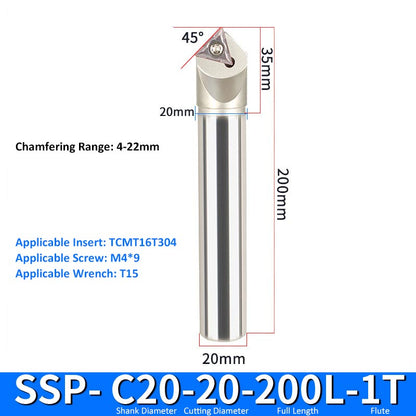 SSP C20-20-200-1T CNC Chamfering Milling Cutter Toolholder 30/60/45/120 Degrees Chamfering - Da Blacksmith