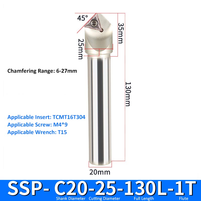 SSP C20-25-130-1T CNC Chamfering Milling Cutter Toolholder 30/60/45/120 Degrees Chamfering - Da Blacksmith