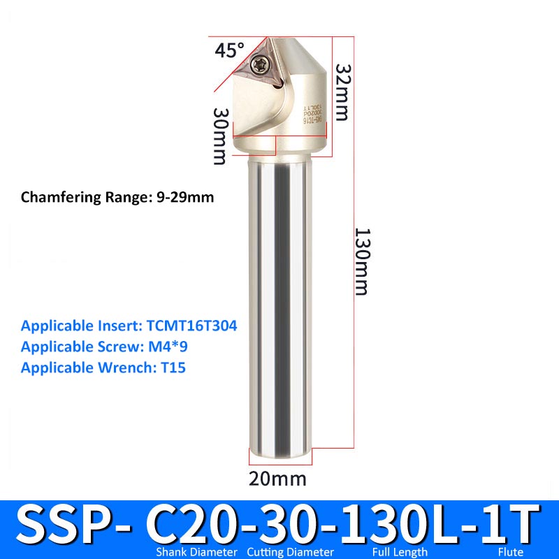 SSP C20-30-130-1T CNC Chamfering Milling Cutter Toolholder 30/60/45/120 Degrees Chamfering - Da Blacksmith