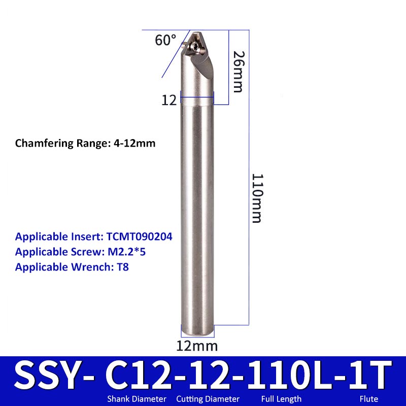 SSY C12-12-110-1T CNC Chamfering Milling Cutter Toolholder 30/60/45/120 Degrees Chamfering - Da Blacksmith