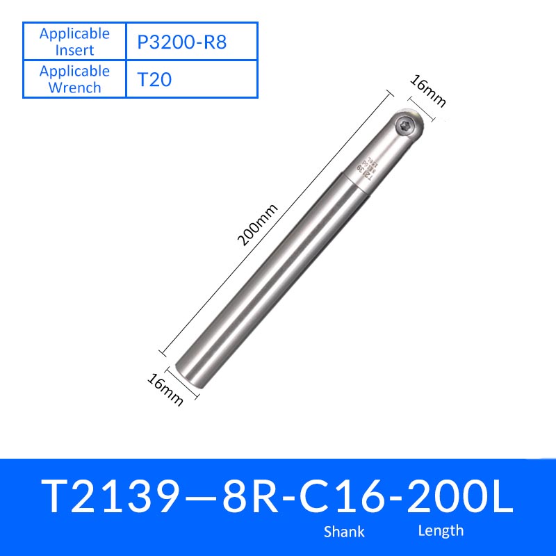 T2139 R8-C16-200 Ball Head Milling Cutter Tool Holder for Semi-Finishing and Finishing - Da Blacksmith