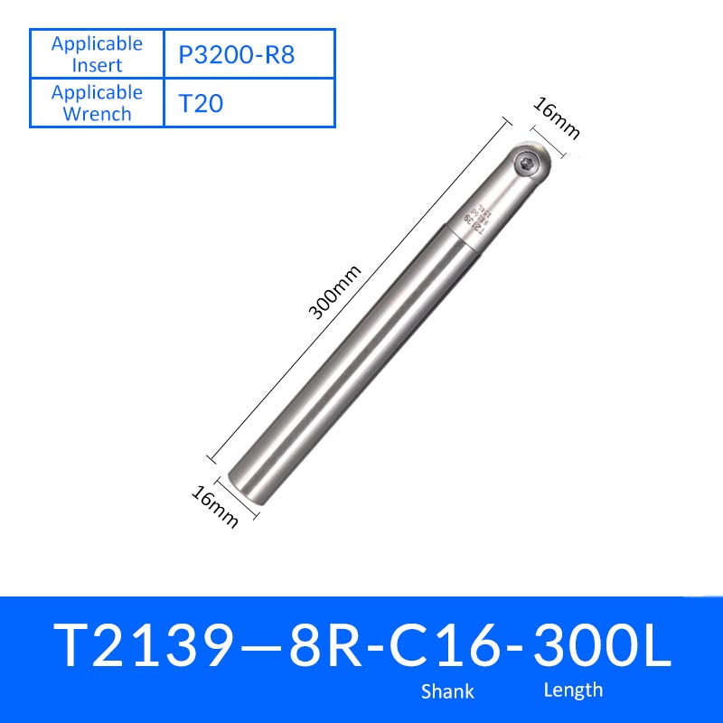 T2139 R8-C16-300 Ball Head Milling Cutter Tool Holder for Semi-Finishing and Finishing - Da Blacksmith