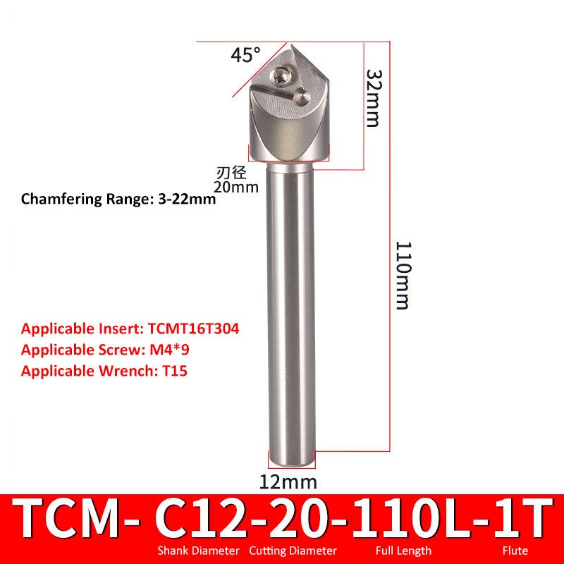 TCM C12-20-110-1T CNC Chamfering Milling Cutter Toolholder 30/60/45/120 Degrees Chamfering - Da Blacksmith