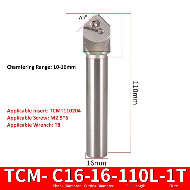 TCM C16-16-110-1T CNC Chamfering Milling Cutter Toolholder 30/60/45/120 Degrees Chamfering - Da Blacksmith