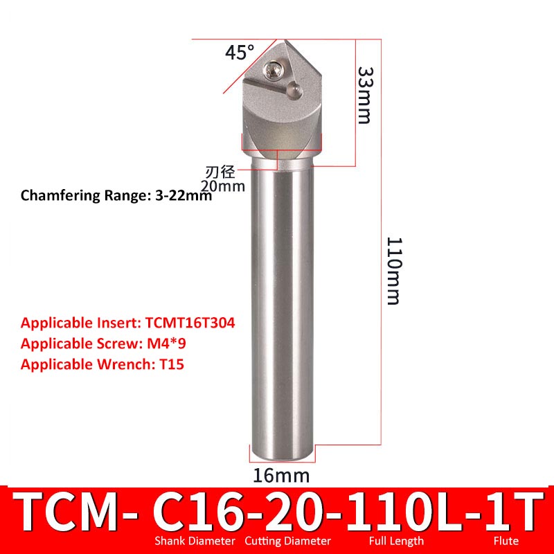 TCM C16-20-110-1T CNC Chamfering Milling Cutter Toolholder 30/60/45/120 Degrees Chamfering - Da Blacksmith