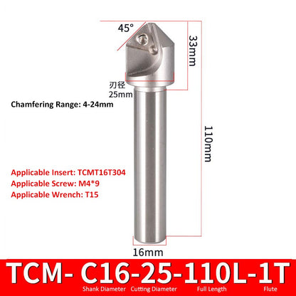 TCM C16-25-110-1T CNC Chamfering Milling Cutter Toolholder 30/60/45/120 Degrees Chamfering - Da Blacksmith