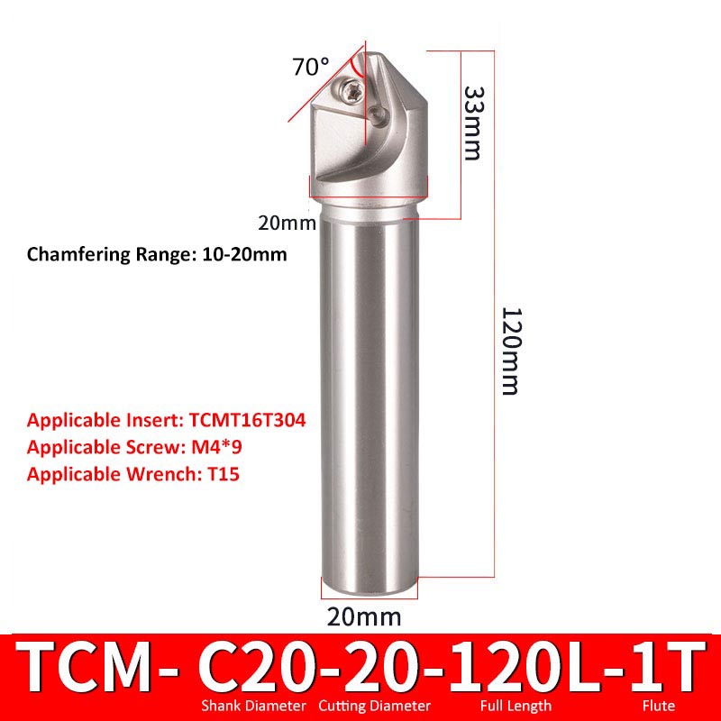 TCM C20-20-120-1T CNC Chamfering Milling Cutter Toolholder 30/60/45/120 Degrees Chamfering - Da Blacksmith