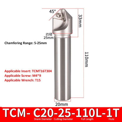 TCM C20-25-110-1T CNC Chamfering Milling Cutter Toolholder 30/60/45/120 Degrees Chamfering - Da Blacksmith