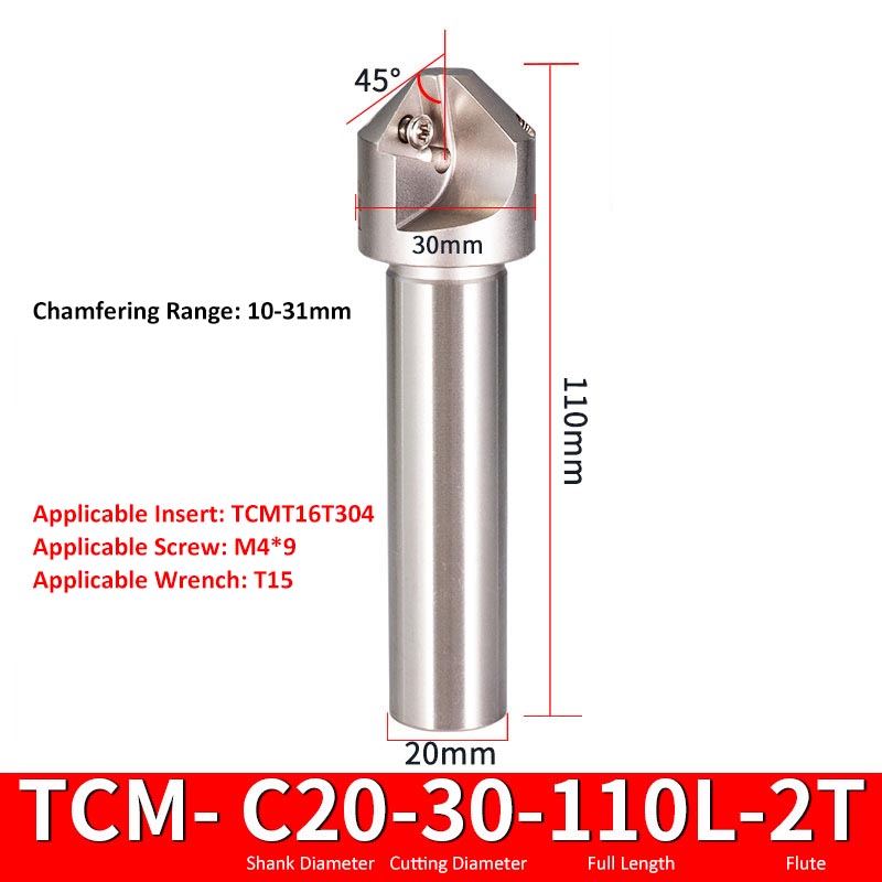 TCM C20-30-110-2T CNC Chamfering Milling Cutter Toolholder 30/60/45/120 Degrees Chamfering - Da Blacksmith