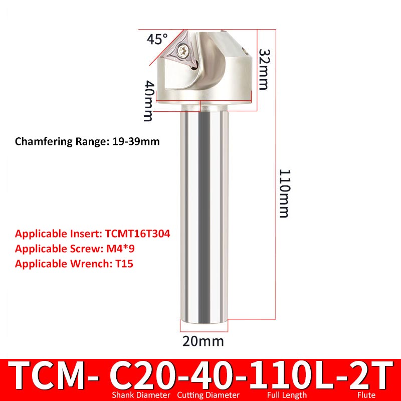 TCM C20-40-110-2T CNC Chamfering Milling Cutter Toolholder 30/60/45/120 Degrees Chamfering - Da Blacksmith