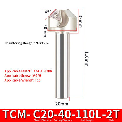 TCM C20-40-110-2T CNC Chamfering Milling Cutter Toolholder 30/60/45/120 Degrees Chamfering - Da Blacksmith