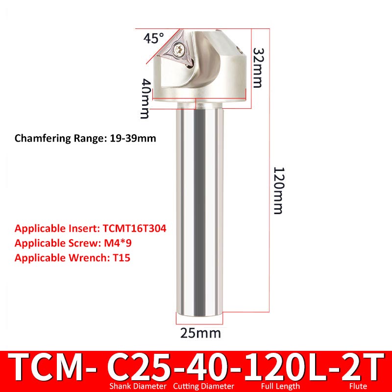 TCM C25-40-120-2T CNC Chamfering Milling Cutter Toolholder 30/60/45/120 Degrees Chamfering - Da Blacksmith