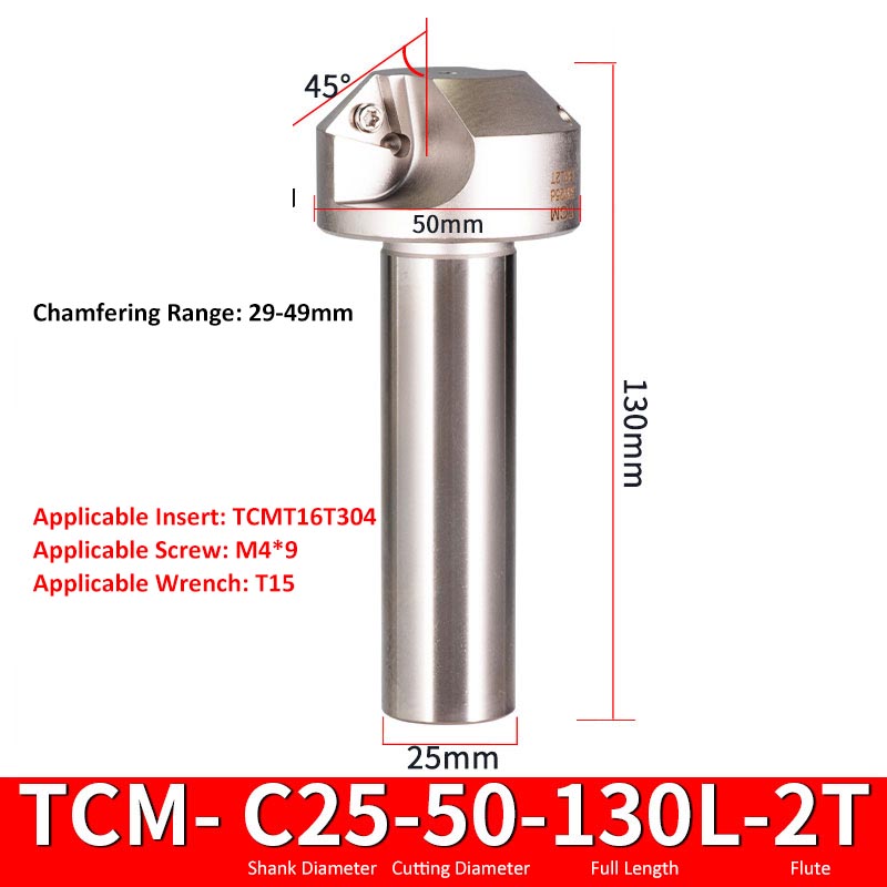 TCM C25-50-130-2T CNC Chamfering Milling Cutter Toolholder 30/60/45/120 Degrees Chamfering - Da Blacksmith