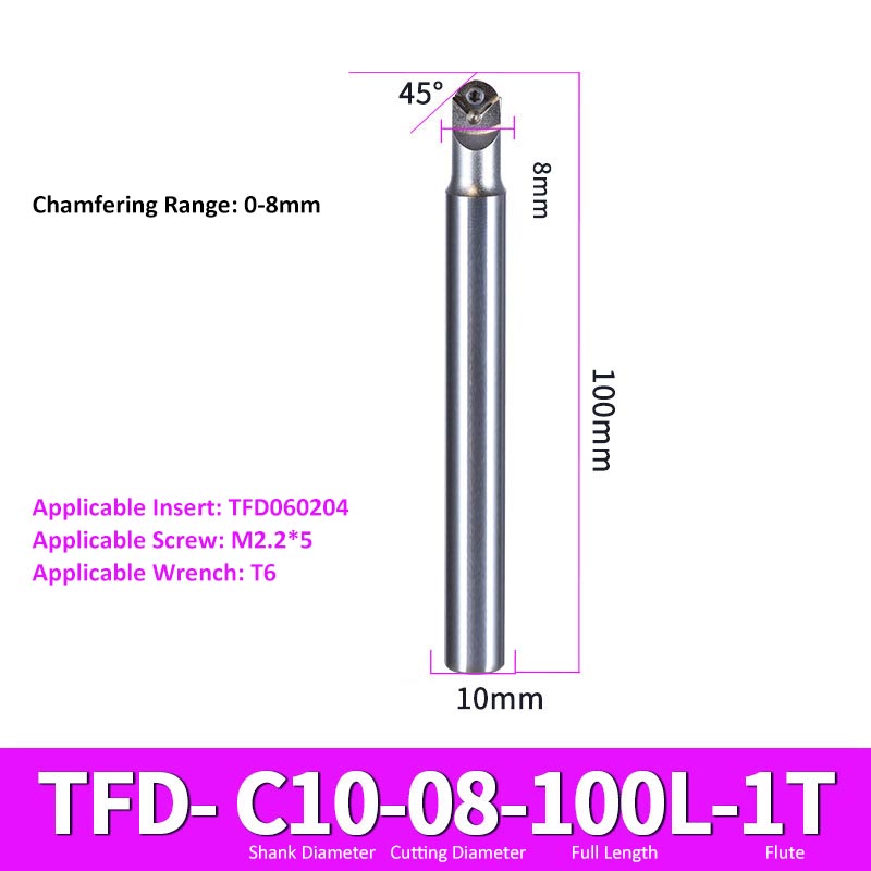 TFD-10-08-100-1T CNC Chamfering Milling Cutter Toolholder 30/60/45/120 Degrees Chamfering - Da Blacksmith