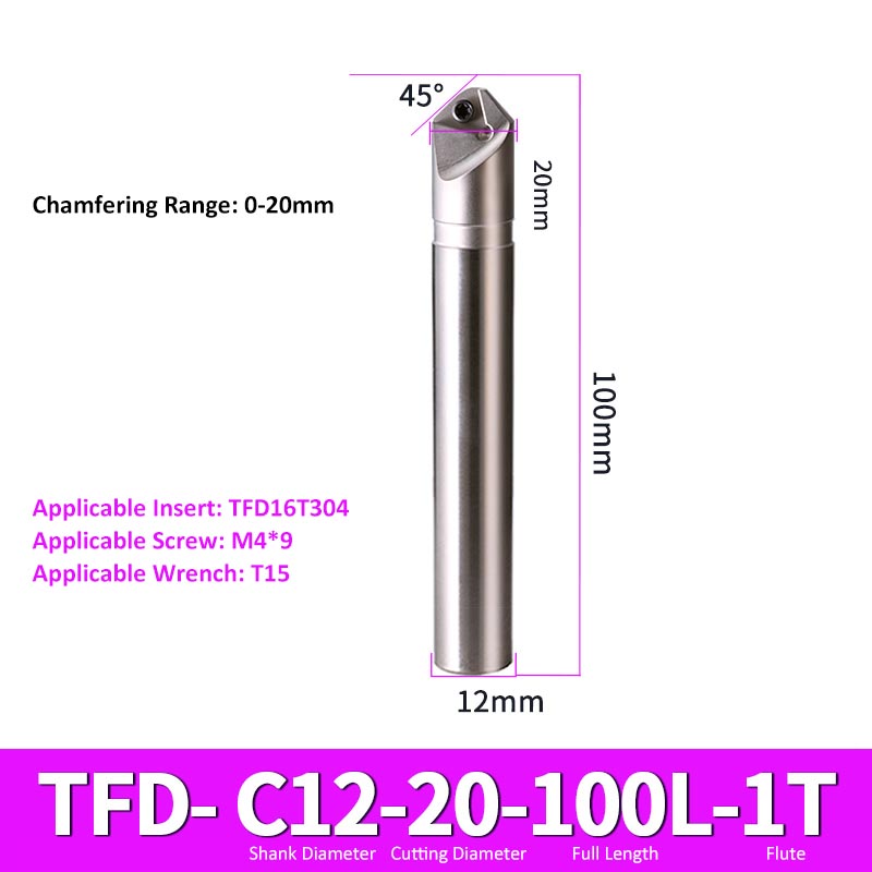 TFD-12-20-100-1T CNC Chamfering Milling Cutter Toolholder 30/60/45/120 Degrees Chamfering - Da Blacksmith