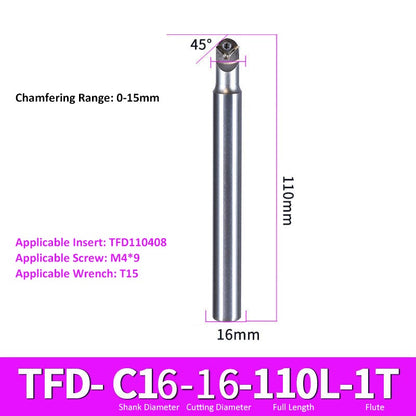 TFD-16-16-110-1T CNC Chamfering Milling Cutter Toolholder 30/60/45/120 Degrees Chamfering - Da Blacksmith